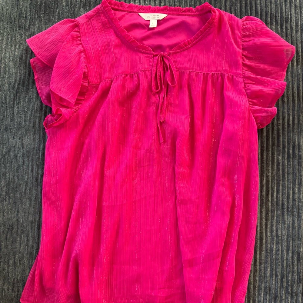 Lauren Conrad Vibrant Pink Ruffle Sleeve Blouse